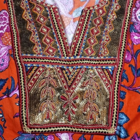 Soft Sorroundings Sequins Embroidered Floral Print Tunic Top 3/4 Sleeve Size 1x - Picture 5 of 13